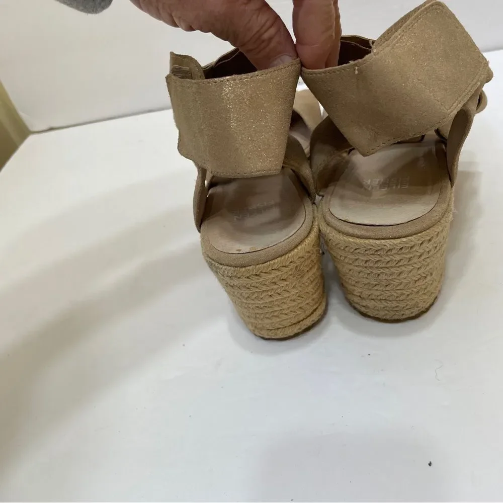 EILEEN FISHER WILLOW 3 SUEDE WEDGE SANDALS IN LIGHT‎ GOLD METALLIC